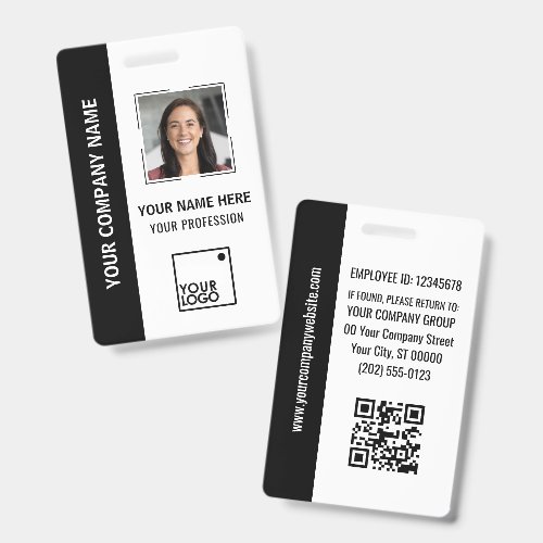Black Custom Employee Photo ID Logo Qr Code Name Badge