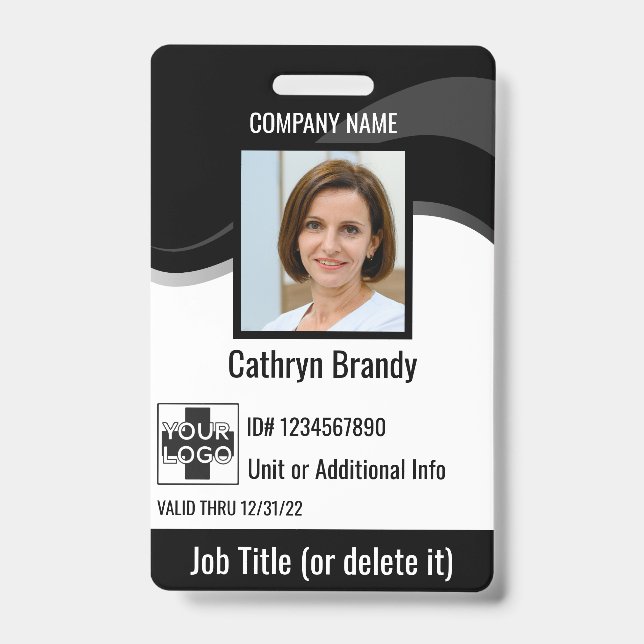 Black custom Employee Security Id, logo, Bar Code Badge (Front)