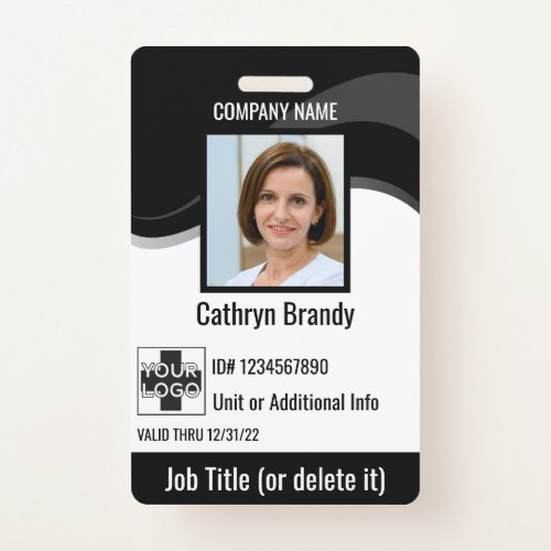 Black custom Employee Security Id logo Bar Code Badge
