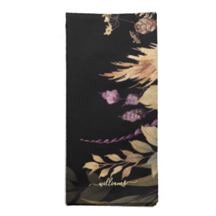Black Custom Family Name Fall Foliage Cloth Napkin