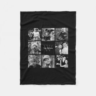 Black Custom Family Photo Collage Fleece Blanket