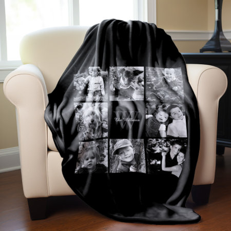 Black Custom Family Photo Collage Fleece Blanket