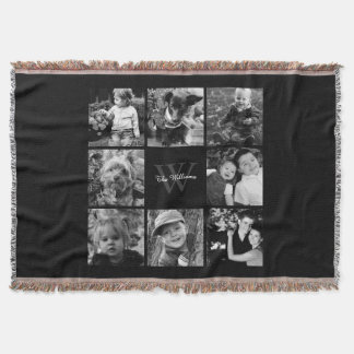 Black Custom Family Photo Collage Throw Blanket