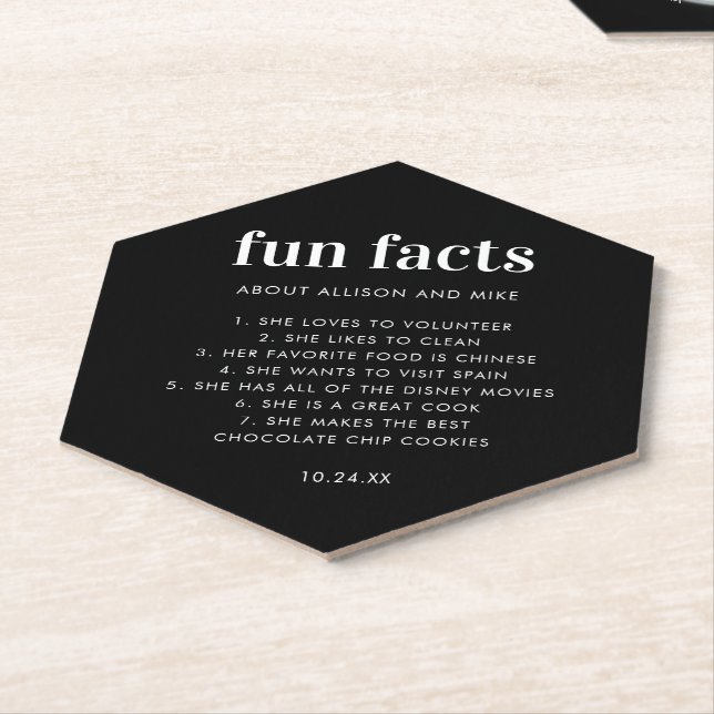 Black Custom Fun Facts Funny Wedding  Paper Coaster (Angled)