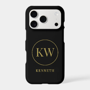 Black Custom Gold Initials Name Minimalist Men iPhone 17 Pro Case
