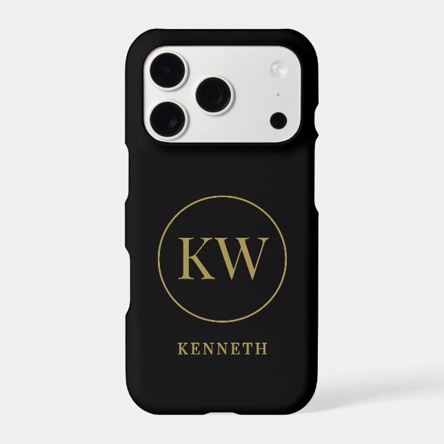 Black Custom Gold Initials Name Minimalist Men  Iphone Case (Back)