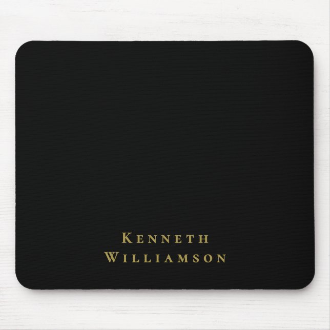 Black Custom Gold Name Minimalist Elegant Men  Mouse Pad (Front)