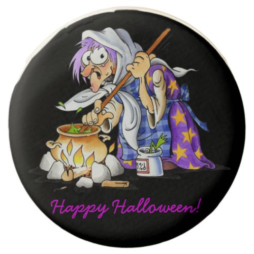 Black Custom Halloween Cookies With Purple Witch