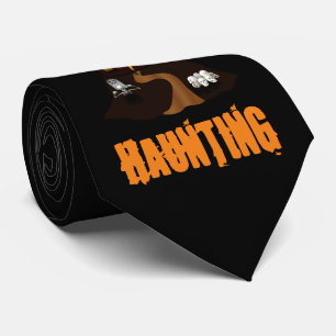Black Custom Halloween Haunted House Tie