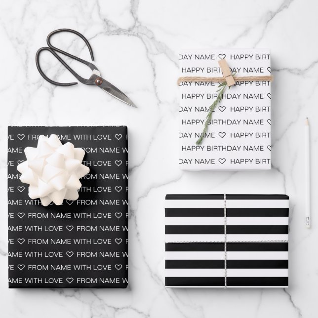 Black Custom Happy Birthday With Love  Wrapping Paper Sheets (Front)