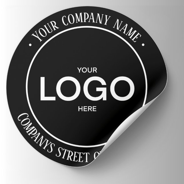 Black Custom Logo and Text Classic Round Sticker (Creator Uploaded)