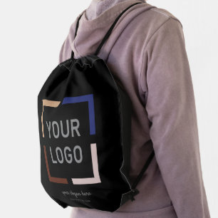 Black custom Logo branded promotional Drawstring Bag