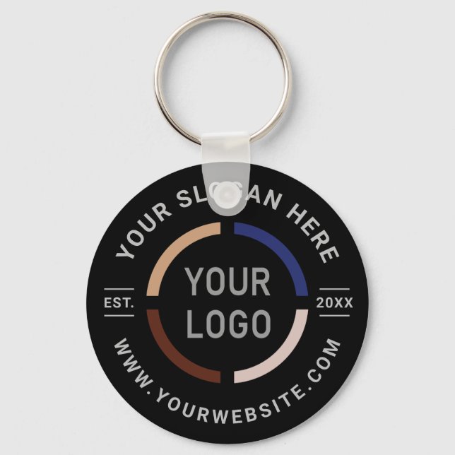 Black custom logo branded promotional keychain (Front)