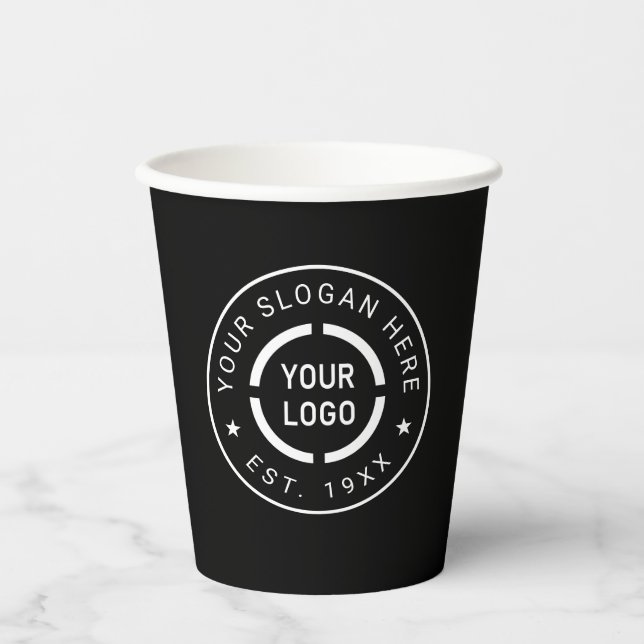 Black Custom Logo branded promotional Paper Cups (Front)