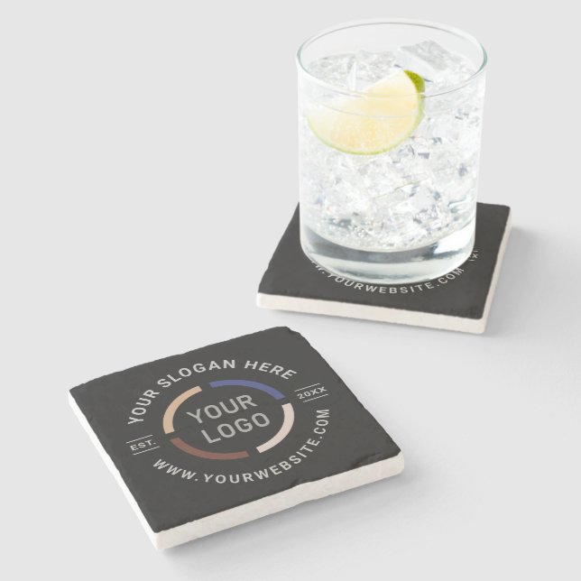 Black Custom Logo branded promotional Stone Coaster (Side)