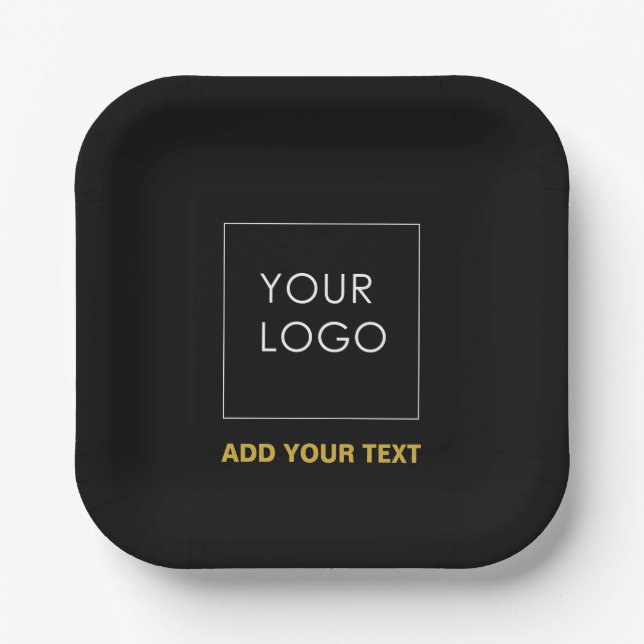 Black Custom Logo Business Company Promotional Paper Plates (Front)