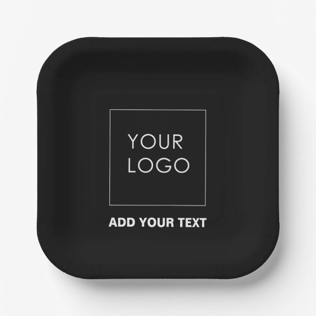 Black Custom Logo Business Company Promotional Paper Plates (Front)