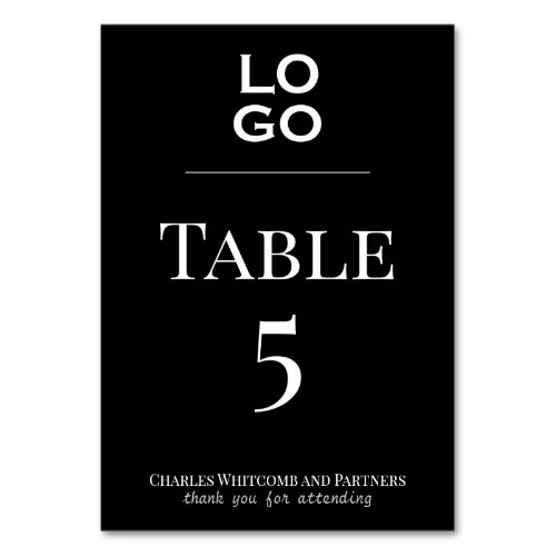 Black Custom Logo Business or Corporate Event  Table Number