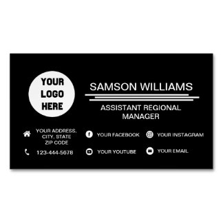 Black Custom Logo Minimalist Social Media Icons Business Card Magnet