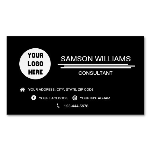 Black Custom Logo Minimalist Social Media Icons Business Card Magnet