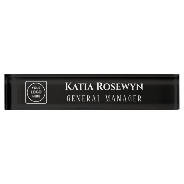 Black Custom Logo | Modern Personalized Desk Sign (Front)