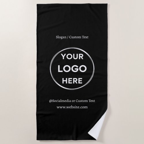 Black Custom Logo Text Modern Minimalist Business Beach Towel