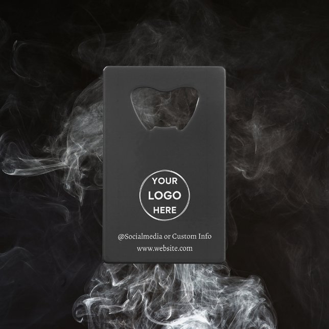 Black Custom Logo Text Modern Minimalist Business Credit Card Bottle Opener (Creator Uploaded)