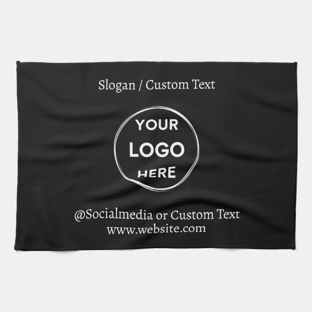 Black Custom Logo Text Modern Minimalist Business Kitchen Towel (Horizontal)