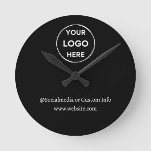 Black Custom Logo Text Modern Minimalist Business Round Clock