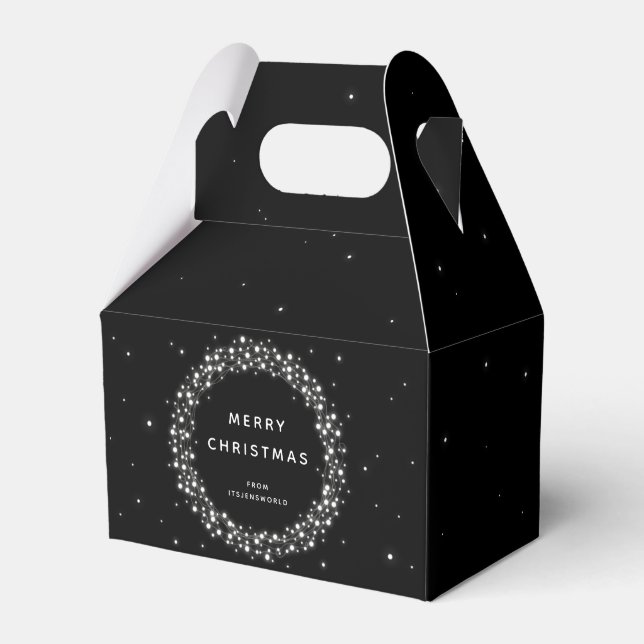 Black Custom Message Sparkling Lights Christmas Favor Boxes (Front Side)