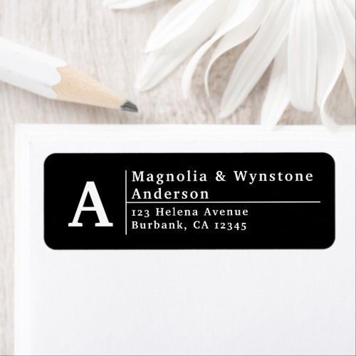 Black Custom Modern Monogram Return Address Label