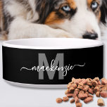Black Custom Modern Name Pet Bowl<br><div class="desc">Create Your Own Personalized Black Monogram Pet Bowl. This stylish white pet bowl features a bold black band wrapped around the center for a modern, monochrome look. A light gray initial sits behind a white script name, creating a clean black and white color scheme. Designed to work for a dog,...</div>