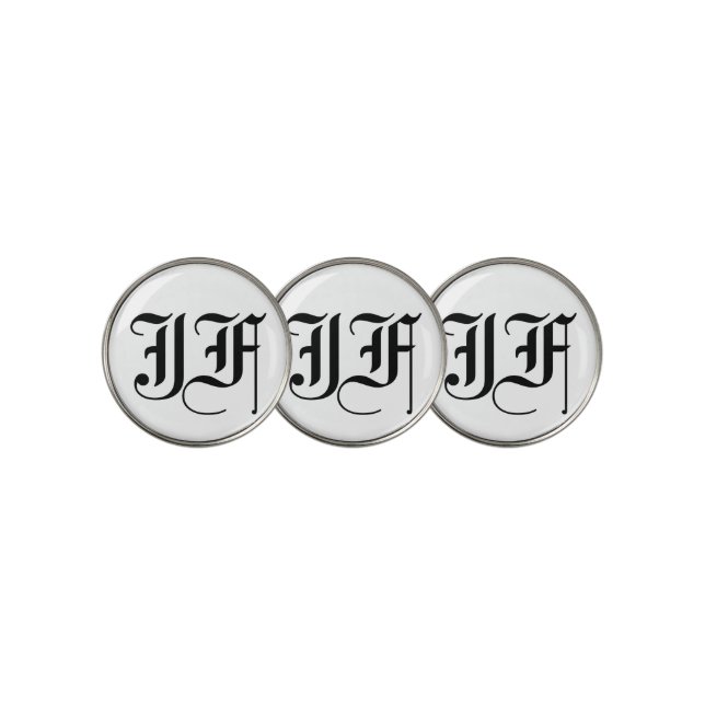 Black Custom Monogram Initials Unique Golfer Gift Golf Ball Marker (3 Up)