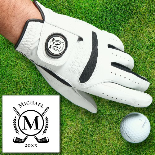 Black Custom Name Monogram On White Golf Glove