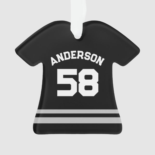 Black Custom Name, Number,  Photo Sports Jersey Ornament (Front)