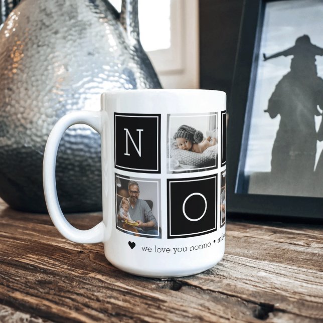 Black | Custom Nonno 5 Photo Colorblock Collage Coffee Mug (Creator Uploaded)