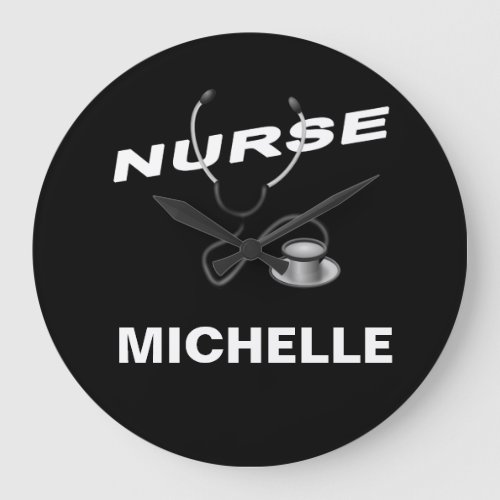 BLACK Custom Nurse Name Large Clock