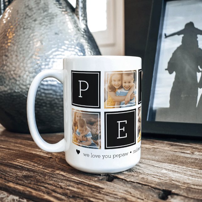 Black | Custom Pepaw 5 Photo Colorblock Collage Coffee Mug (Creator Uploaded)
