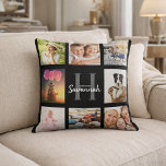 Black custom photo collage monogram name throw pillow<br><div class="desc">A unique gift for a birthday, Christmas, mother's day, celebrating her life with a collage of 8 of your own photos, pictures. Personalize and add her name and monogram letter. A stylish black background. The name is written with a modern hand lettered style script. Can also be used great treat...</div>