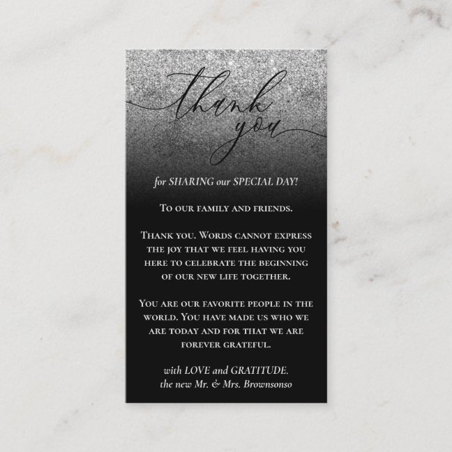 Black Custom Photo Grey Glitz Silver Thank You Enclosure Card