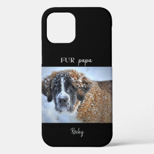 Black Custom Photo & Name Fur Papa iPhone 12 Case