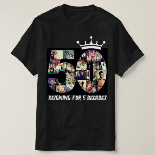Black custom photo number collage 50 text crown  T-Shirt