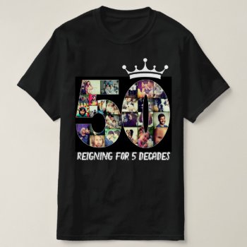Black Custom Photo Number Collage 50 Text Crown  T-shirt by CustomizePersonalize at Zazzle