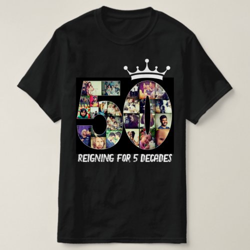 Black custom photo number collage 50 text crown  T_Shirt