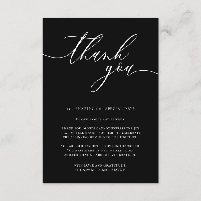 Black Custom Photo Script Thank You Enclosure Card (Front)