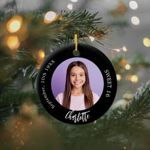 Black custom photo Sweet 16 Ceramic Ornament