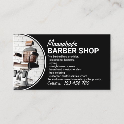 Black Custom Photos Circle Modern Barber Shop Business Card