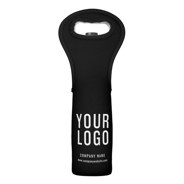 Black Custom Promotional Logo Wine Bottle Tote Bag (Front)