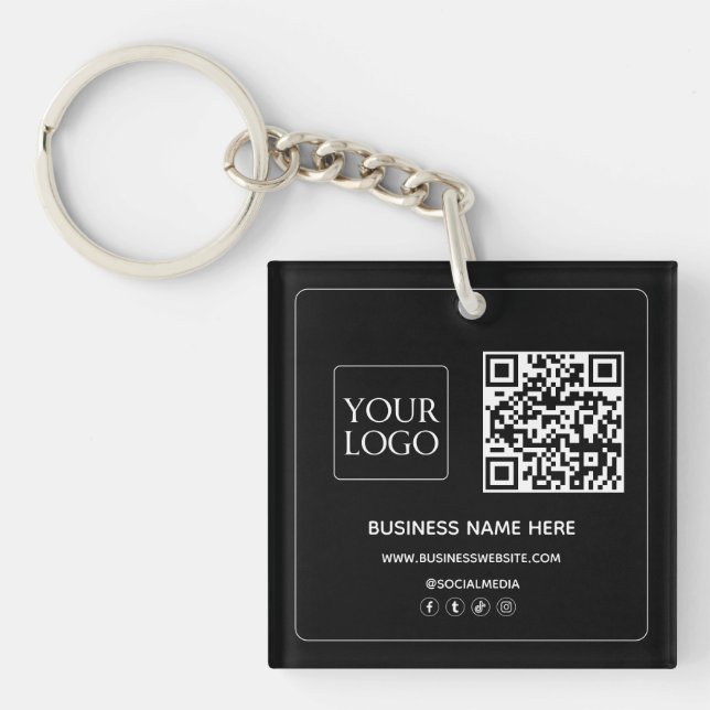 Black | Custom QR Code Business Logo Social Media Keychain (Front)