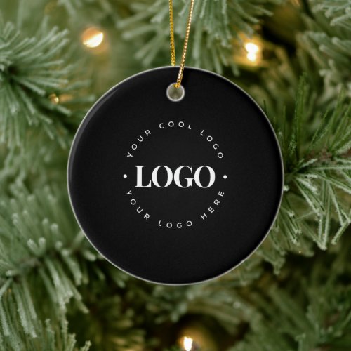 Black Custom Round Circle Business Logo Christmas Ceramic Ornament
